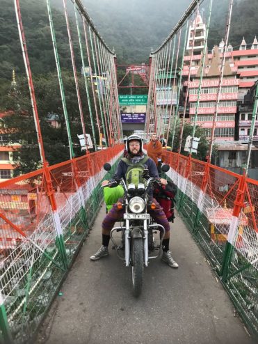 Easy rider; crossing Lakshman Jhula, Rishikesh
