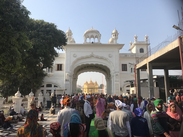 Approaching the Golden Temple in Amritsar from the Langar Hall