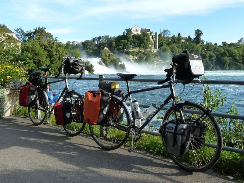 cycle tourers at the rheinfall