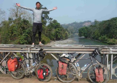 john crosses the bridge from manipur to nagaland with his thorn touring bicycle