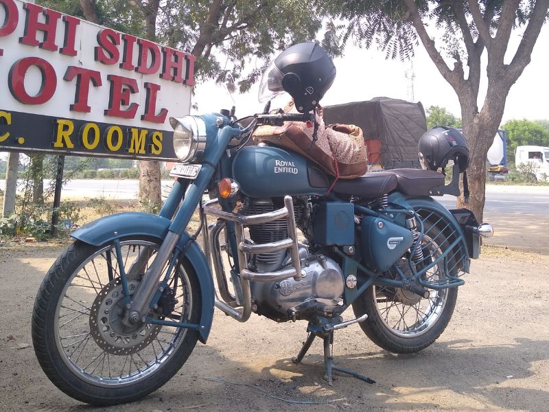 on the road to pushkar on a classic 350 royal enfiled bullet